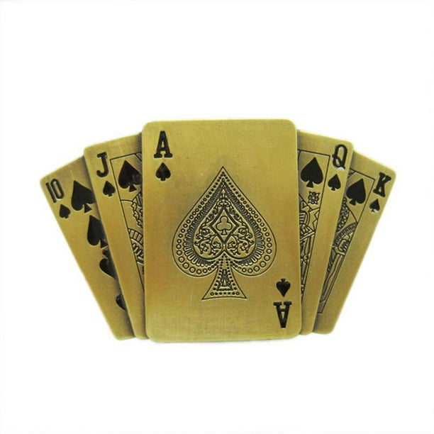 Royal Flush Spades Poker Casino Bronze Lighter Holder Belt Buckle